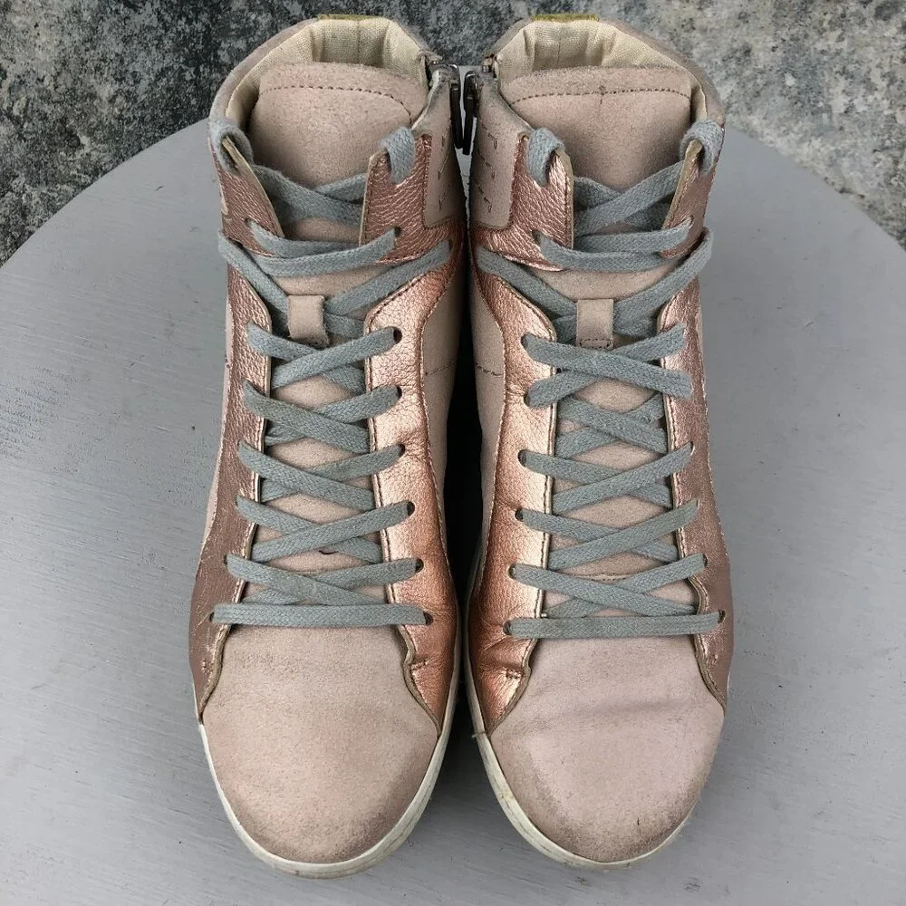 Dolce Vita Women's Size 7.5 Natty Pink Leather Glitter Lace-Up High Top Sneakers